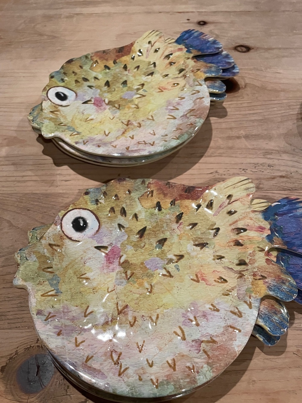 NWT Pier 1 set (10) Colorful puffer fish melamine plates appetizer salad sushi
